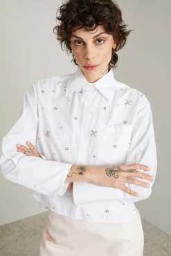 Camicia in popeline ricamata - Bianco