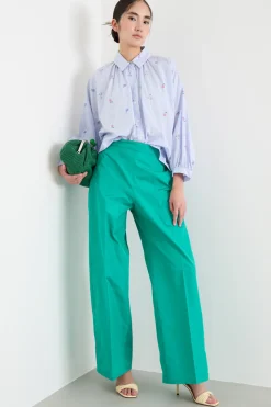 Camicia in popeline ricamato - Azzurro