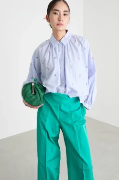 Camicia in popeline ricamato - Azzurro