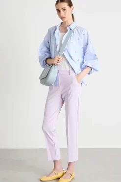 Camicia in popeline ricamato - Azzurro Bianco
