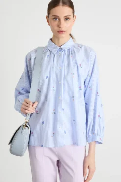 Camicia in popeline ricamato - Azzurro Bianco