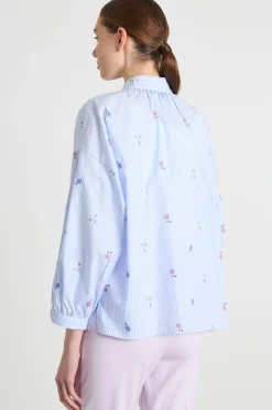 Camicia in popeline ricamato - Azzurro Bianco