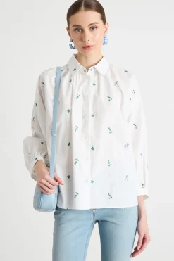 Camicia in popeline ricamato - Bianco