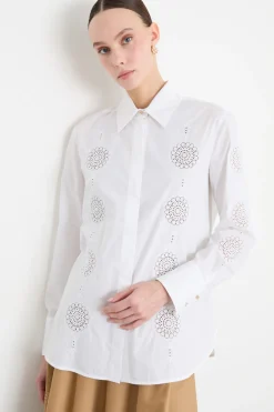 Camicia in popeline ricamato - Bianco