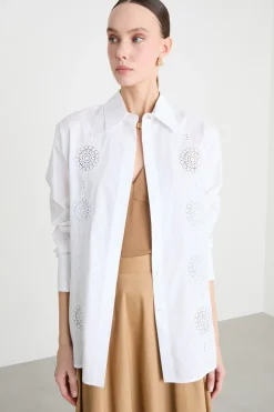 Camicia in popeline ricamato - Bianco