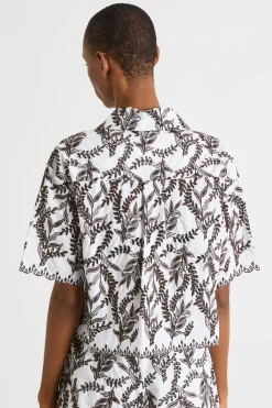 Camicia in popeline ricamato - Bianco Marrone