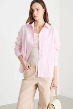 Camicia in popeline ricamato - Rosa