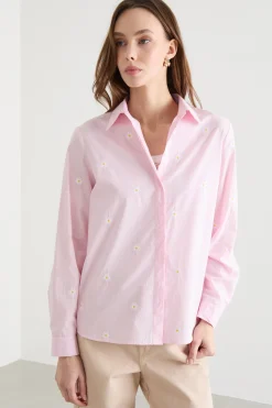 Camicia in popeline ricamato - Rosa