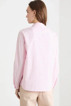 Camicia in popeline ricamato - Rosa