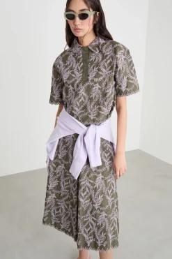 Camicia in popeline ricamato - Verde Lilla