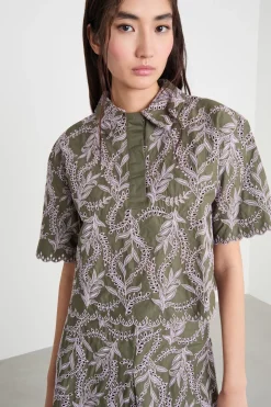 Camicia in popeline ricamato - Verde Lilla