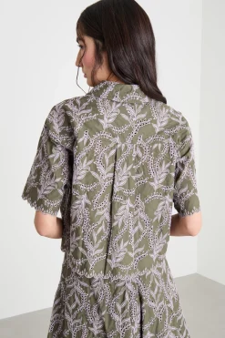 Camicia in popeline ricamato - Verde Lilla