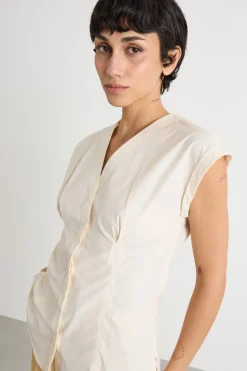 Camicia in popeline senza maniche - Avorio