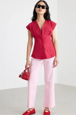 Camicia in popeline senza maniche - Rosso