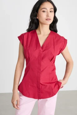 Camicia in popeline senza maniche - Rosso