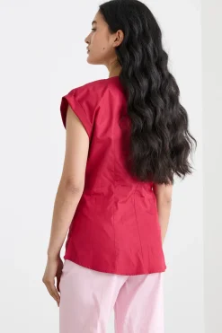 Camicia in popeline senza maniche - Rosso