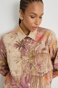 Camicia in popeline stampato - Rosa