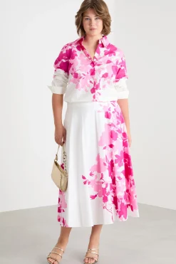 Camicia in popeline stampato - Rosa Bianco