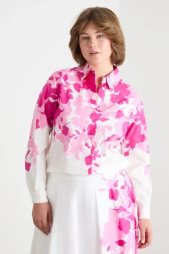Camicia in popeline stampato - Rosa Bianco
