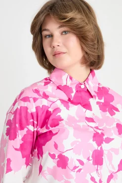 Camicia in popeline stampato - Rosa Bianco