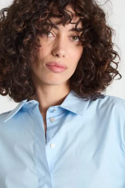 Camicia in popeline stretch - Azzurro