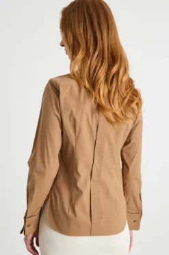 Camicia in popeline stretch - Cammello