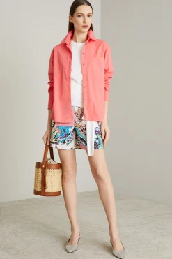 Camicia in popeline tinto filo - Rosa