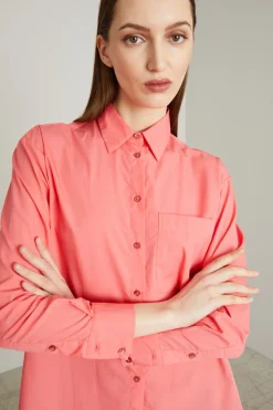 Camicia in popeline tinto filo - Rosa