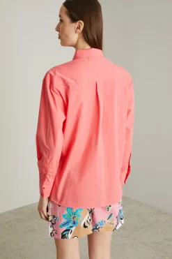 Camicia in popeline tinto filo - Rosa