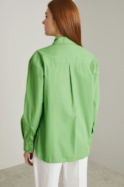 Camicia in popeline tinto filo - Verde