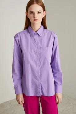 Camicia in popeline tinto filo - Viola