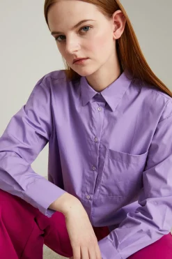 Camicia in popeline tinto filo - Viola