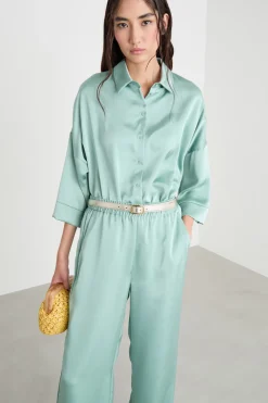 Camicia in raso fluido - Verde