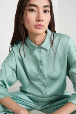 Camicia in raso fluido - Verde