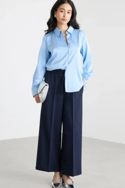 Camicia in raso leggero stretch - Azzurro