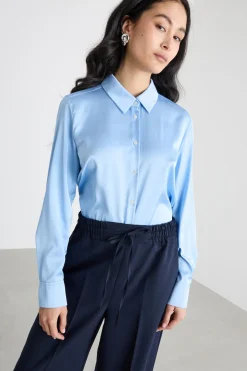 Camicia in raso leggero stretch - Azzurro