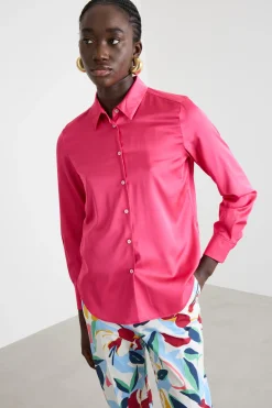 Camicia in raso leggero stretch - Fuxia