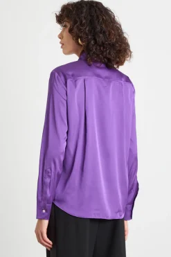 Camicia in raso leggero stretch - Viola