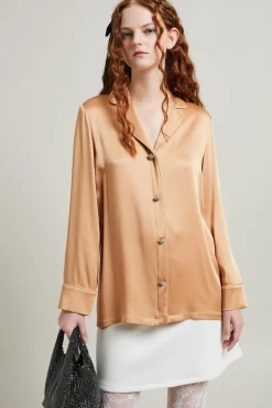 Camicia in raso - Nocciola