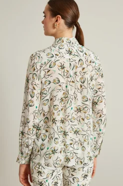Camicia in seta a fantasia - Beige Verde Bianco