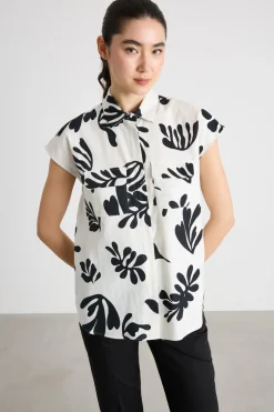 Camicia in stuoia con tasche - Bianco Nero