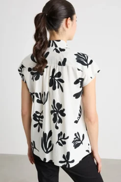 Camicia in stuoia con tasche - Bianco Nero