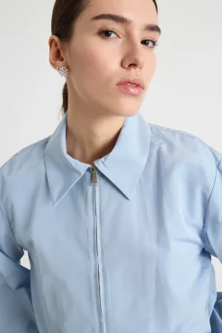 Camicia in taffetà con zip - Azzurro