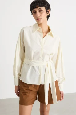 Camicia in taffettà con cintura - Bianco