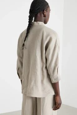 Camicia in tela con maniche tre quarti - Beige