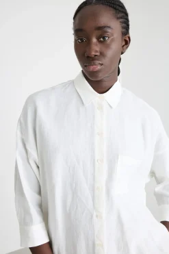 Camicia in tela con maniche tre quarti - Bianco