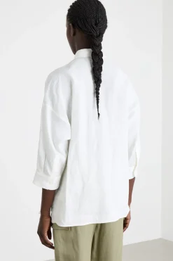 Camicia in tela con maniche tre quarti - Bianco