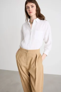 Camicia in tela con maniche tre quarti - Bianco