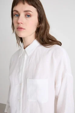 Camicia in tela con maniche tre quarti - Bianco