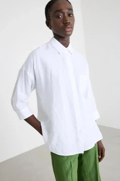 Camicia in tela con maniche tre quarti - Bianco